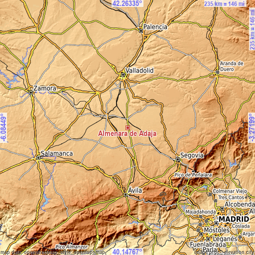 Topographic map of Almenara de Adaja