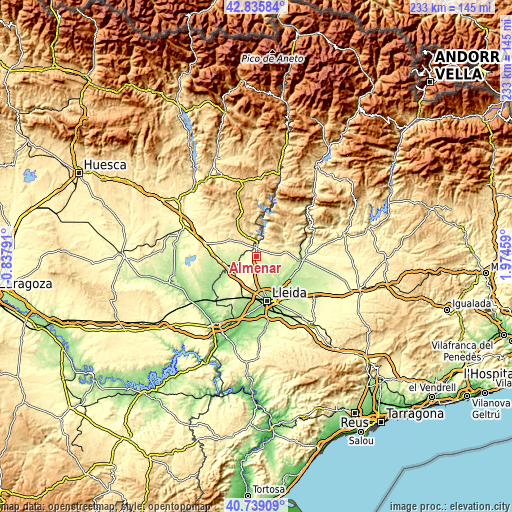 Topographic map of Almenar