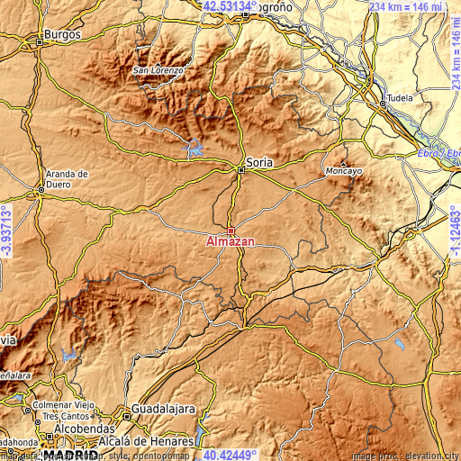 Topographic map of Almazán