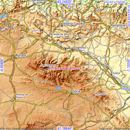 Topographic map of Almarza de Cameros