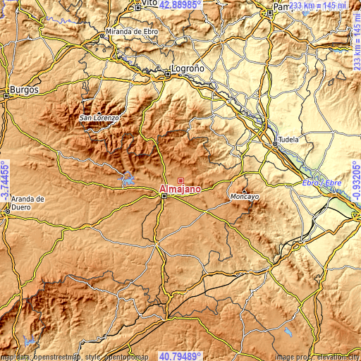 Topographic map of Almajano