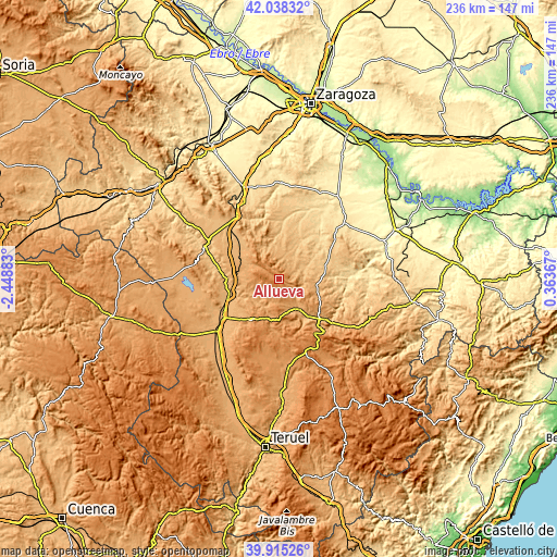 Topographic map of Allueva