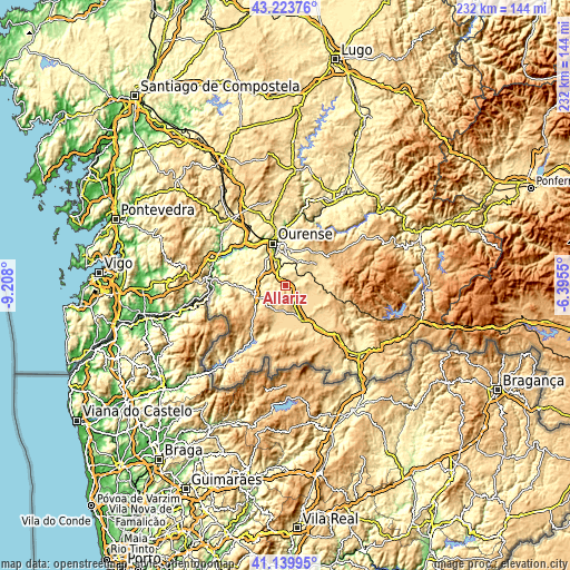 Topographic map of Allariz