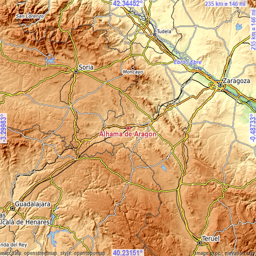 Topographic map of Alhama de Aragón