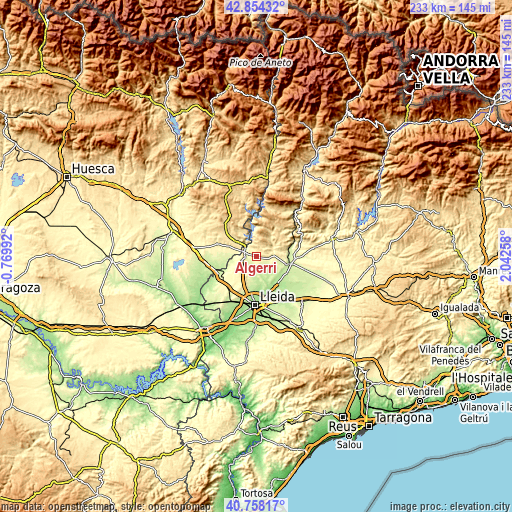 Topographic map of Algerri