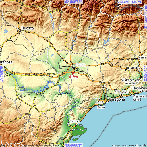 Topographic map of Alfés