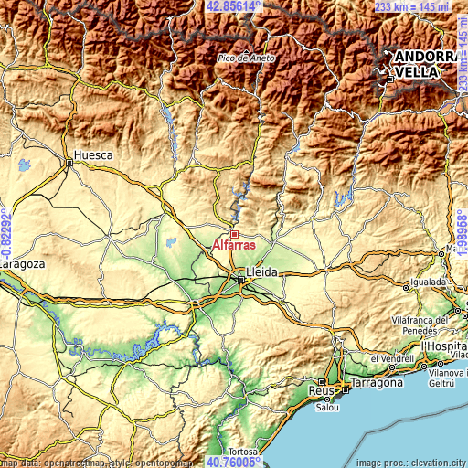 Topographic map of Alfarràs