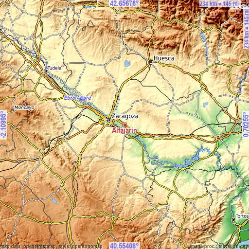 Topographic map of Alfajarín