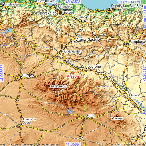 Topographic map of Alesón