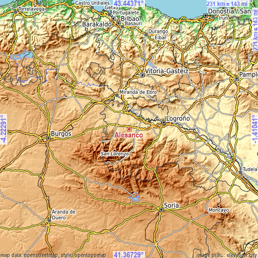 Topographic map of Alesanco