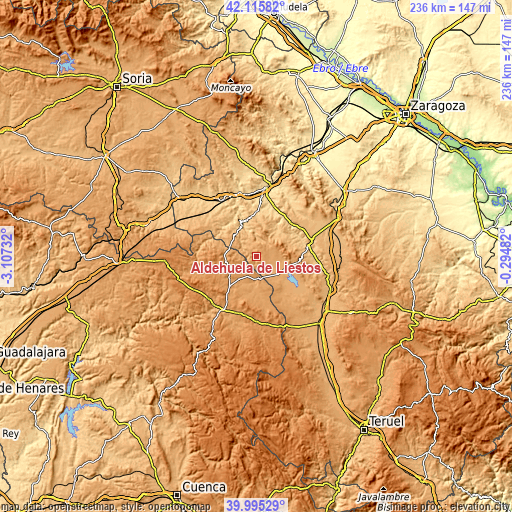 Topographic map of Aldehuela de Liestos