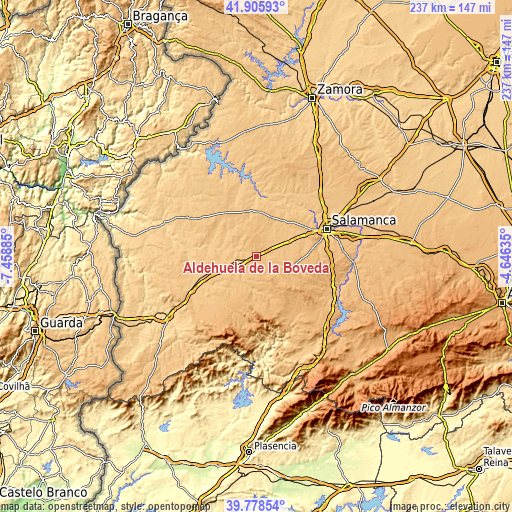 Topographic map of Aldehuela de la Bóveda