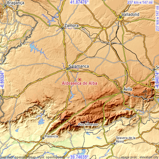 Topographic map of Aldeaseca de Alba