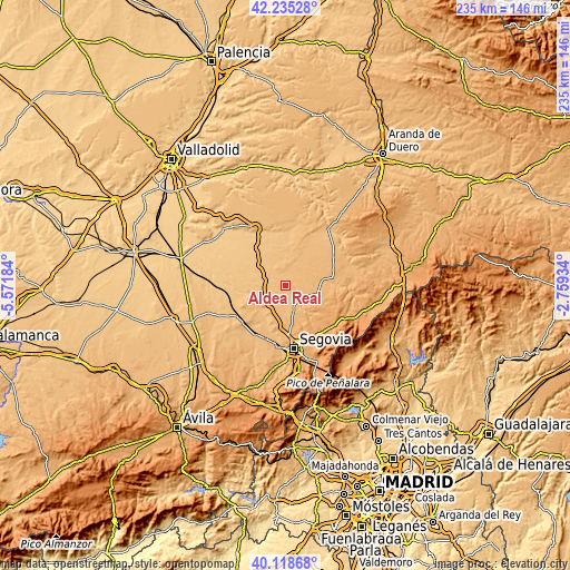 Topographic map of Aldea Real