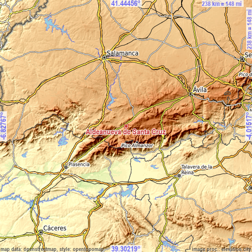 Topographic map of Aldeanueva de Santa Cruz