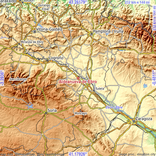 Topographic map of Aldeanueva de Ebro