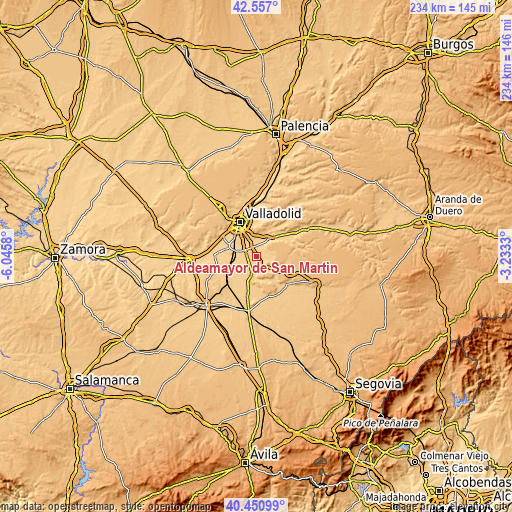 Topographic map of Aldeamayor de San Martín