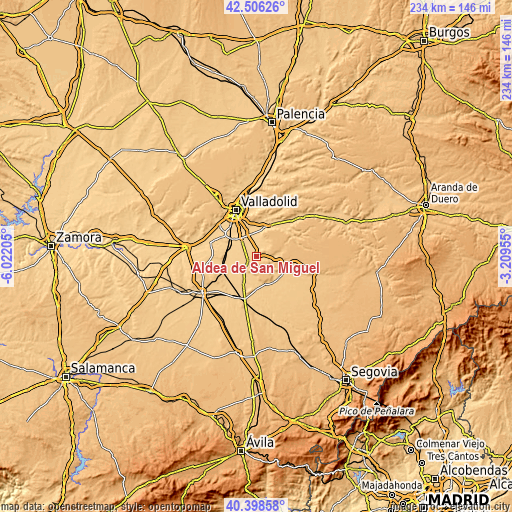 Topographic map of Aldea de San Miguel