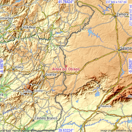 Topographic map of Aldea del Obispo