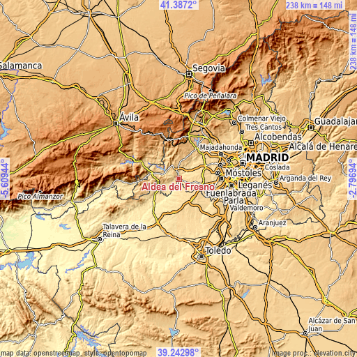 Topographic map of Aldea del Fresno