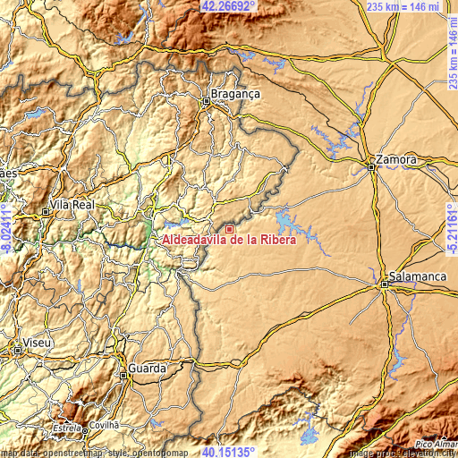 Topographic map of Aldeadávila de la Ribera