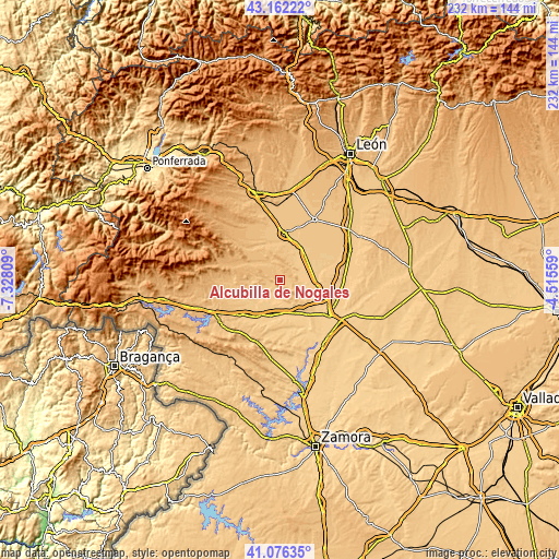 Topographic map of Alcubilla de Nogales