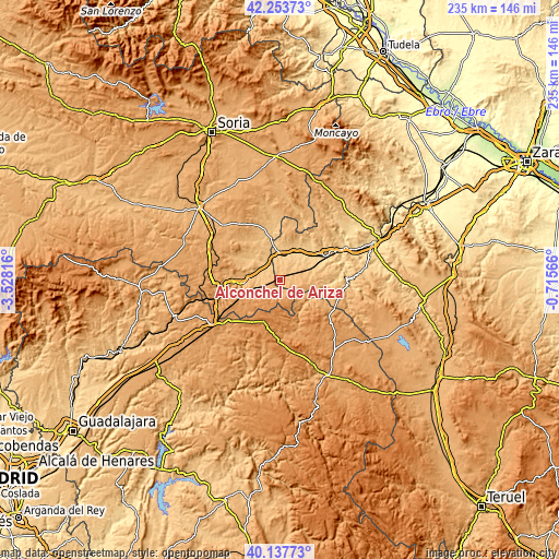 Topographic map of Alconchel de Ariza