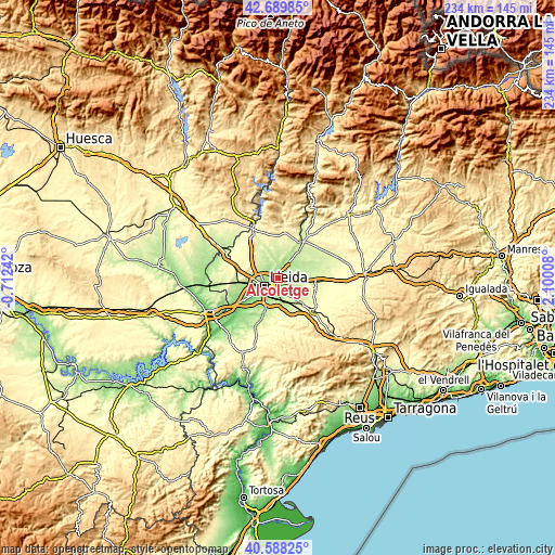 Topographic map of Alcoletge