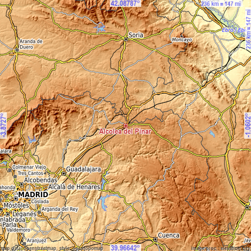 Topographic map of Alcolea del Pinar