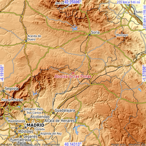 Topographic map of Alcolea de las Peñas