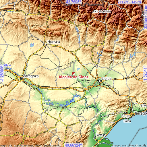 Topographic map of Alcolea de Cinca