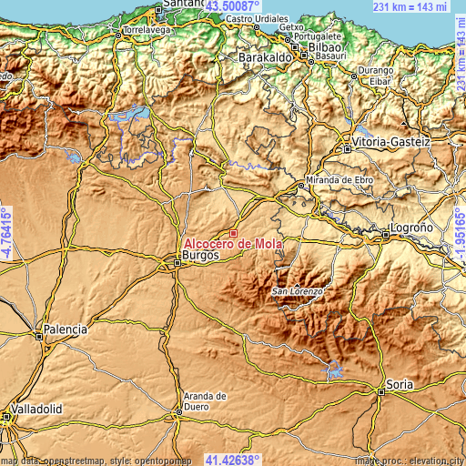 Topographic map of Alcocero de Mola