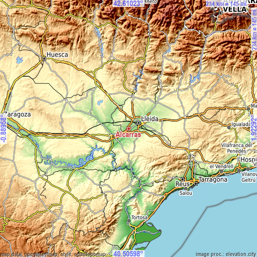 Topographic map of Alcarràs