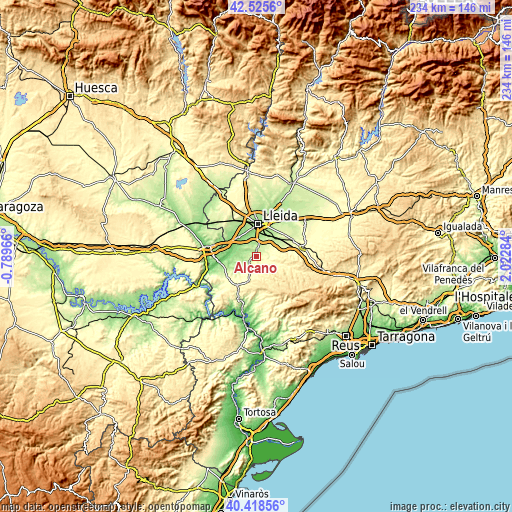 Topographic map of Alcanó