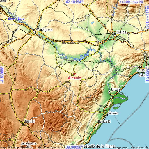 Topographic map of Alcañiz