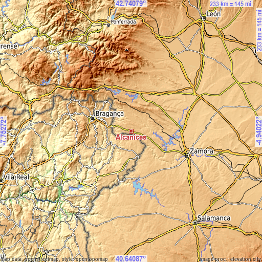 Topographic map of Alcañices