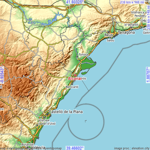 Topographic map of Alcanar