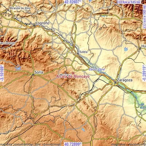 Topographic map of Alcalá de Moncayo