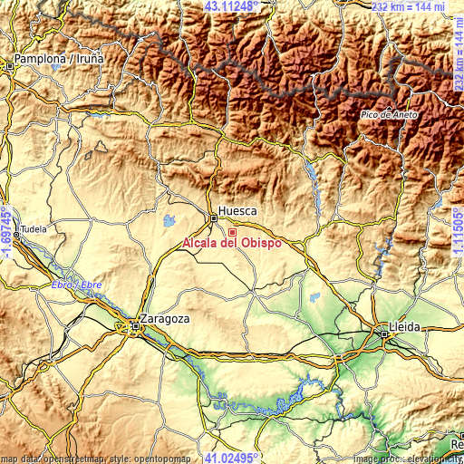 Topographic map of Alcalá del Obispo