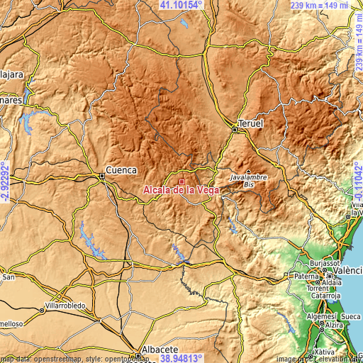 Topographic map of Alcalá de la Vega