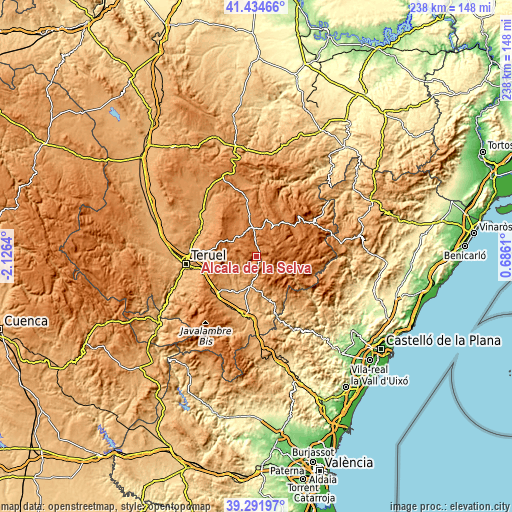 Topographic map of Alcalá de la Selva