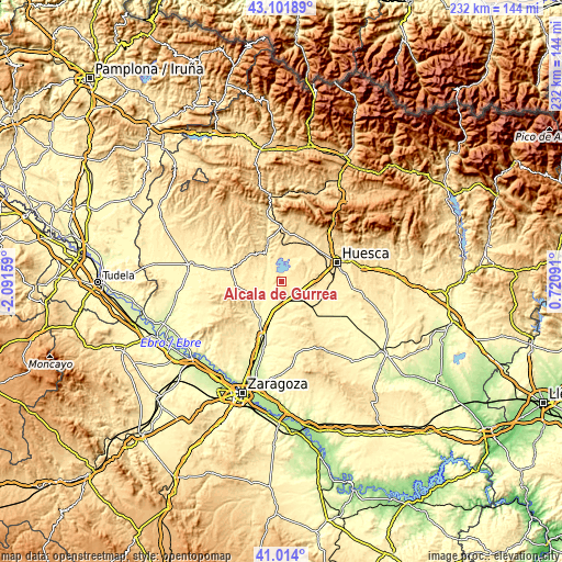 Topographic map of Alcalá de Gurrea