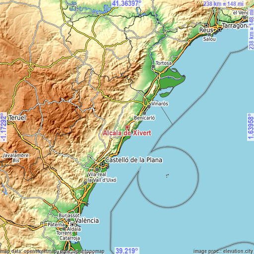 Topographic map of Alcalà de Xivert