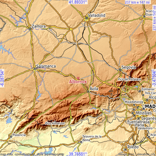 Topographic map of Albornos