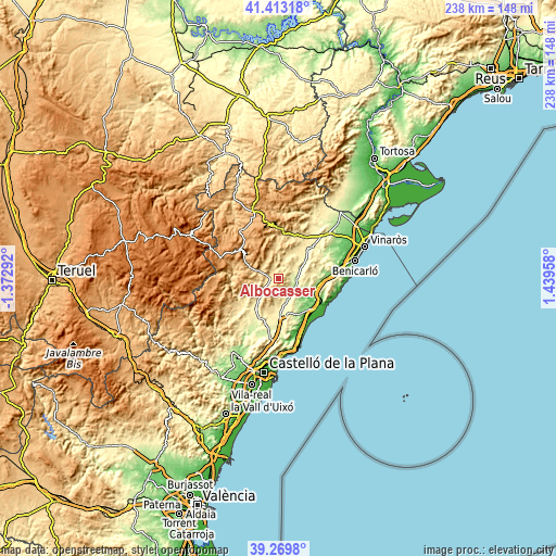 Topographic map of Albocàsser