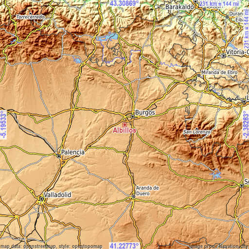 Topographic map of Albillos