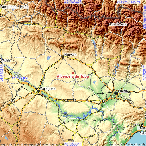 Topographic map of Alberuela de Tubo