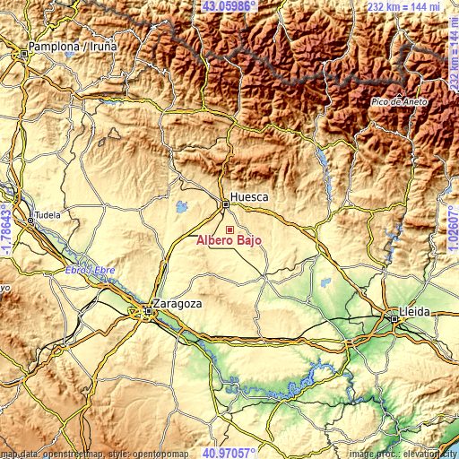 Topographic map of Albero Bajo