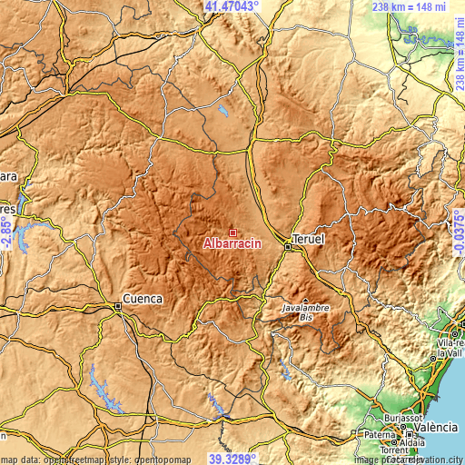 Topographic map of Albarracín