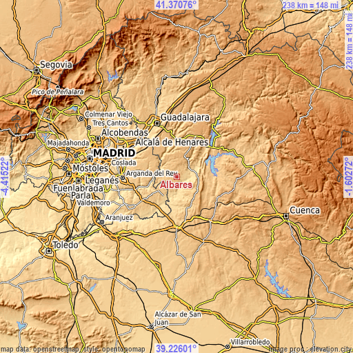 Topographic map of Albares